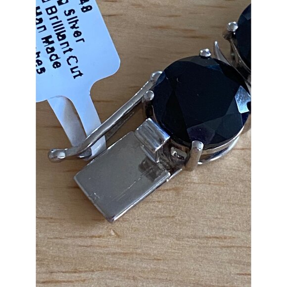 Black 14.4g Sterling Silver BBJ Round Brilliant Cut Black Glass Stone Bracelet 8 - Picture 4 of 10